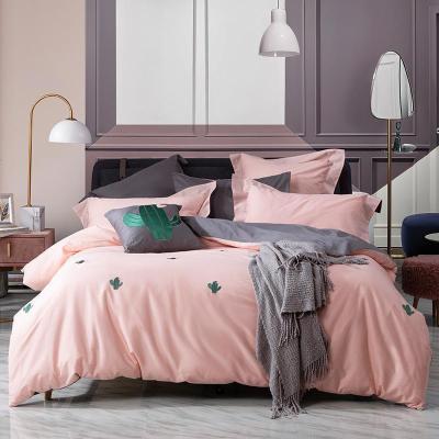 美帮汇家纺全棉四件套全棉床上用品简约chic风刺绣套件Y