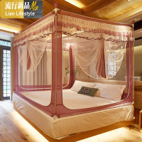 儿童防摔蚊帐三开公主风方顶拉链加密加厚1.5米1.8m床双人家用 三维工匠