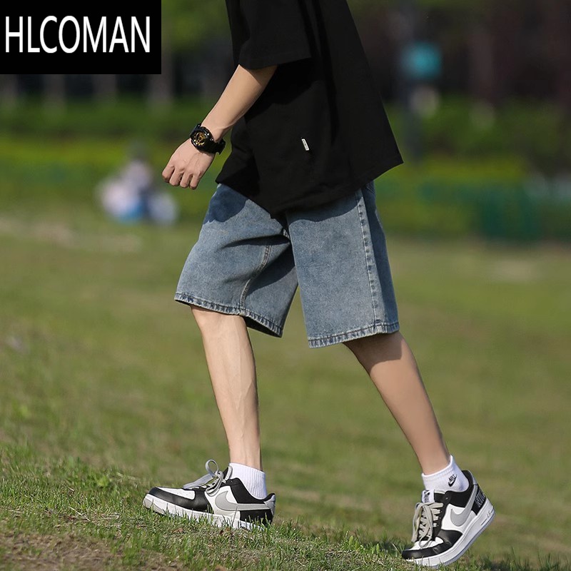 HLCOMAN牛仔短裤男夏季美式中裤oversize高街五分裤潮牌复古水洗百搭裤子