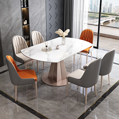 欧梵森 餐桌 轻奢岩板餐桌现代简约可伸缩折叠餐桌椅组合家用小户型圆桌长方形吃饭桌子欧式极简餐厅西餐桌
