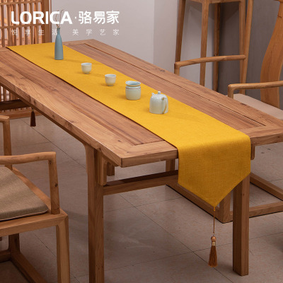 家柏饰(CORATED)新中式桌旗禅意色棉麻茶几餐桌布日式长条北欧现代简约五斗柜布 平织-黄色 定制专拍