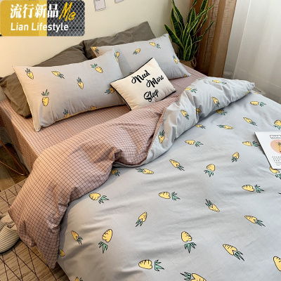 棉ins可爱北欧小清新棉床上四件套网红款床单被套儿童床品夏 三维工匠