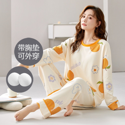 睡衣女士秋冬季新款棉质带胸垫长袖少女卡通可爱可外穿家居服套装