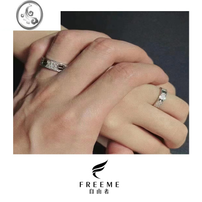 JiMi两排钻三排钻满天星戒指男女网红钛钢情侣饰品经典永恒戒指镶钻