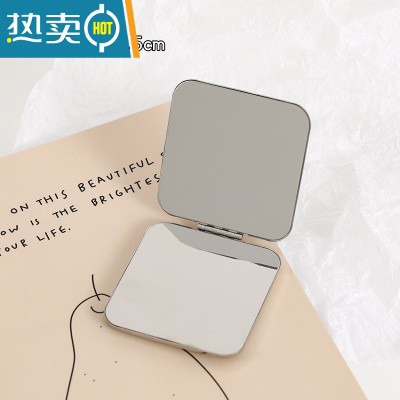 敬平ins风金属化妆镜不锈钢学生随身便携小号补妆镜双面手持化妆镜子 银色方形便携式用镜