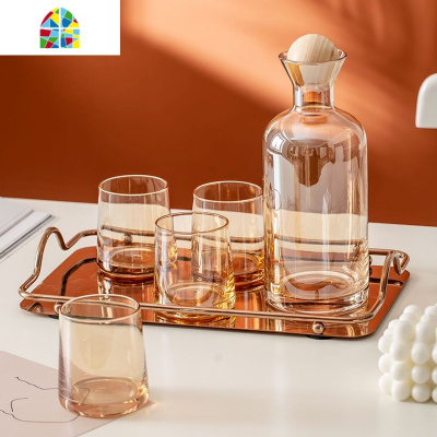 北欧创意玻璃凉白开水冷水壶水具杯子家用套装柠檬茶果汁壶扎水瓶 FENGHOU 烟灰色水具套装凉水壶