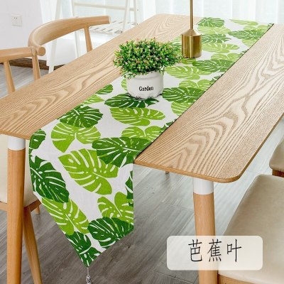 北欧桌旗 棉麻家用桌布电视柜长桌旗欧式茶几现代简约轻奢床旗 芭蕉叶 30*100cm(适合60cm左右小桌或柜子)