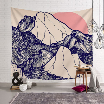 美帮汇复古山形线条床头卧室背景布墙装饰挂毯波西米亚北欧挂布 LS0803 绒布130高*150宽厘米横款