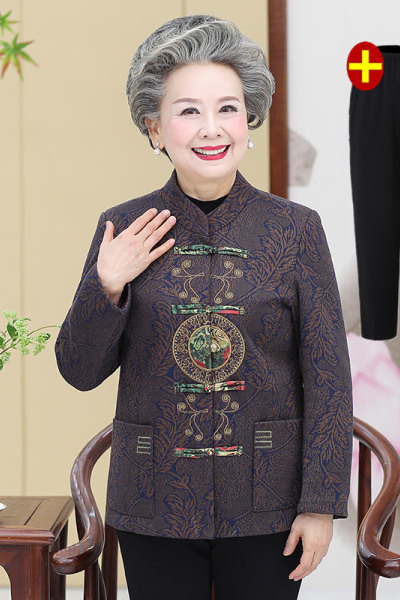 迪鲁奥(DILUAO)奶奶装春装外套中老年女装60-70-80岁唐装春秋款长袖上衣妈妈装老人衣服送外婆可选套装