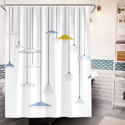 北欧风格ins浴帘简约浴室隔离防水帘子洗澡卫生间隔断免打孔套装