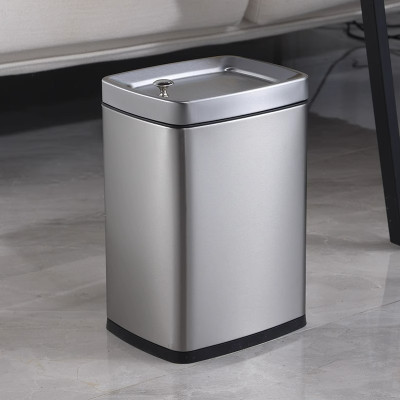 高颜值不锈钢方形窄缝垃圾桶轻奢小号双层酒店客房桶家用无盖 _8升(带盖)砂钢