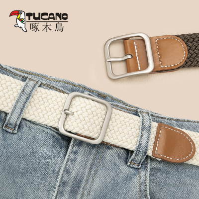 啄木鸟腰带男士2025新款编织帆布皮带女款牛仔裤带军训年轻人男款