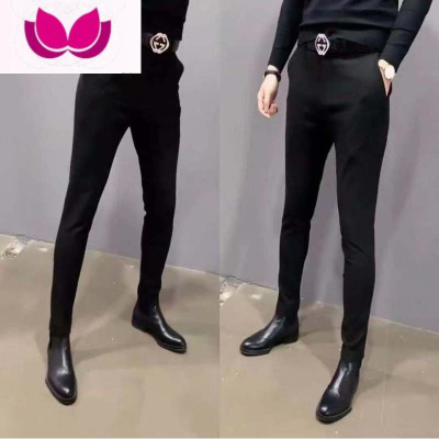 七斓修身弹力显瘦纯色直筒西装裤韩版潮流休闲长裤男士小脚裤西裤
