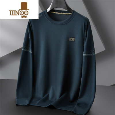 YANXU胖子圆领长袖T恤男士加肥加大码套头圆领卫衣肥佬休闲透气打底衫