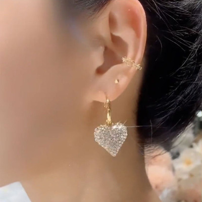 新款925银针网红时尚百搭耳针吊坠桃心珍珠气质韩版小巧耳环送女朋友老婆情人节七夕生日礼物