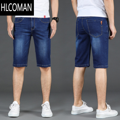 HLCOMAN弹力牛仔短裤男士夏季超薄款七分黑色中裤直筒修身休闲5五分马裤