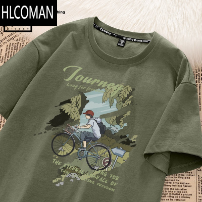 HLCOMAN军绿色t恤男生短袖2025新款夏季宽松半袖男款潮流青少年男装