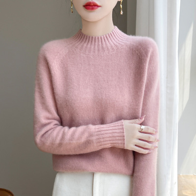 年秋冬新款加厚半高圆领一线成衣桂花针针织衫长袖女纯色上衣