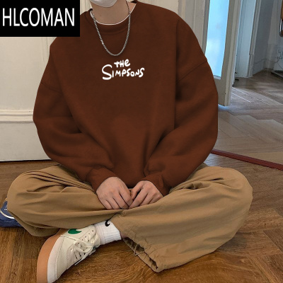 HLCOMAN卫衣男款加绒加厚圆领打底衫美式复古宽松长袖t恤春