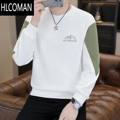 HLCOMAN新款拼接卫衣男士秋季圆领长袖t恤内搭打底衫上衣印花外穿秋衣服
