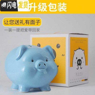 三维工匠陶瓷存钱罐儿童不可取只进不出大人用家用储蓄罐纸币硬币两用网红 一号蓝9寸只进不出礼盒装