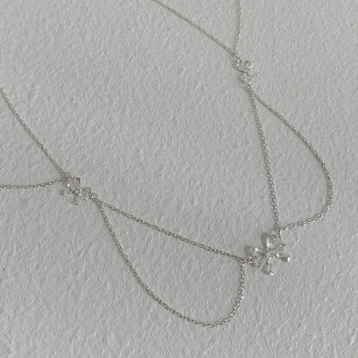 S925纯银锆石芭蕾飘带蝴蝶结项链女款甜美精致颈链锁骨链秀气送女朋友老婆情人节七夕生日礼物