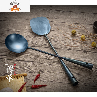 手工锻打锅铲套装传统老式防烫厨具熟铁铲长柄加厚炒勺炒菜铲子 敬平 手工防烫锅铲勺套装
