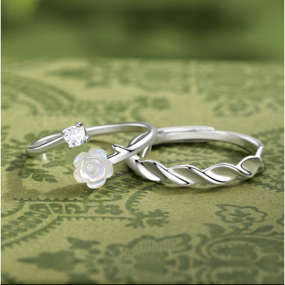 S999纯银花影情侣戒指创意个性男女对戒饰品七夕送女朋友老婆礼物送女朋友老婆情人节七夕生日礼物
