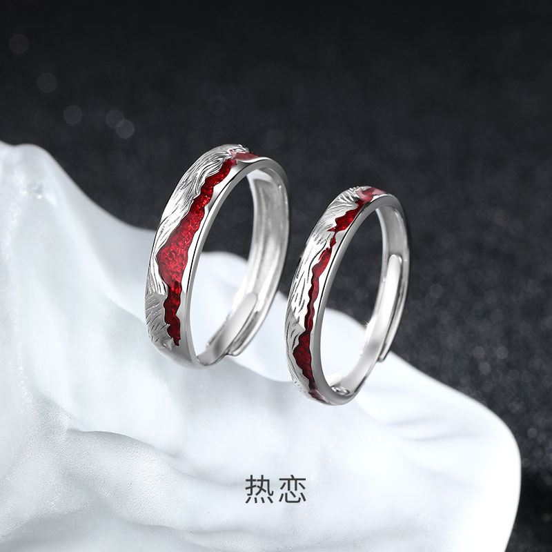 热恋s999足银戒指轻奢小众设计情侣对戒开口纯银不规则手饰品批发送女朋友老婆情人节七夕生日礼物