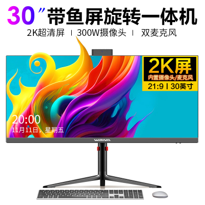 玮普纳 30英寸2K带鱼屏一体机电脑 十二代i7-12700H/16G内存/512G固态 内置300W高清摄像头麦克风 支持升降旋转 家用办公 商务设计 游戏娱乐台式全套整机