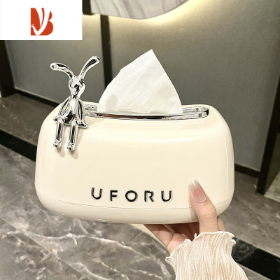 三维工匠客厅高颜值纸巾盒轻奢家用浴室卫生间茶几餐桌装饰抽纸盒收纳盒 圆润抽纸盒(奶白色)+兔子