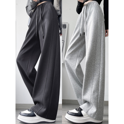 灰色运动阔腿裤女秋季新款宽松显瘦小个子休闲直筒香蕉卫裤子