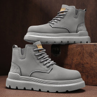 新款马丁靴男士高帮英伦皮面复古工装靴子秋冬季男鞋增高MenBoot