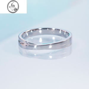 JiMi白金情侣对戒莫桑石小排钻戒扭臂小蛮腰婚戒莫比乌斯素圈戒指