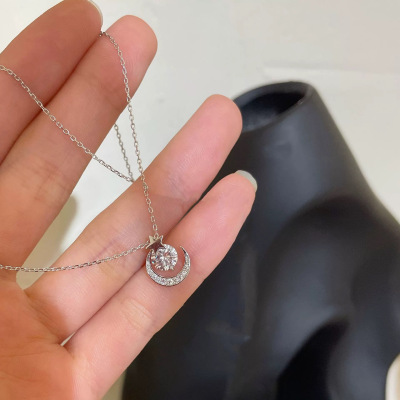 S925纯银星星月亮元素项链女超闪小众轻奢风锁骨链简约冷淡风项饰送女朋友老婆情人节七夕生日礼物