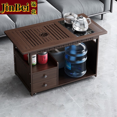 锦北 移动茶台家用竹木小茶桌烧水壶一体简约现代功夫茶几 80长玻璃全自动