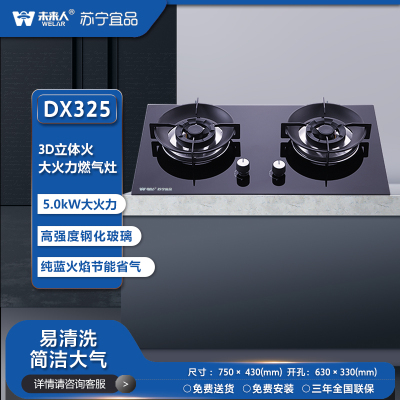 未来人&苏宁宜品燃气灶 5KW超大火力 上进风 一级能效 热电偶熄火保护 双灶具 DX325
