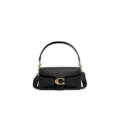 COACH女款牛皮光滑珍珠纹手提斜挎包托特包黑色商务通勤手拎包