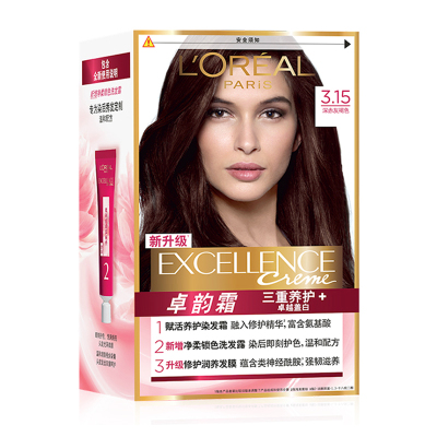 欧莱雅(LOREAL)卓韵霜三重养护护发染发霜#3.15(深灰赤褐色)(不伤发染发膏染发剂 遮白盖白 男女通用)