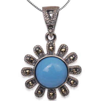 梦克拉Mkela s925银镶仿绿松石吊坠 文艺 女士 民族风 吊坠 银