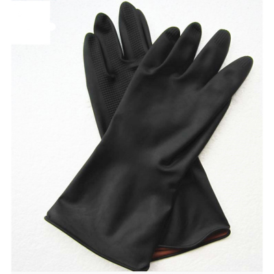 天鸣60克耐酸碱工业双层乳胶防滑防水橡胶劳保手套/双 黑色 30ml