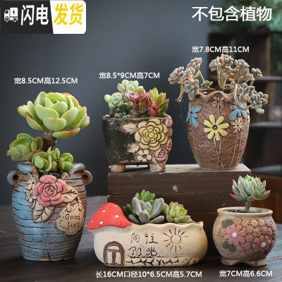 三维工匠韩式多肉花盆陶瓷粗陶透气创意个性肉肉植物拇指简约花盆 DX艺美01组合5个 小花盆容器