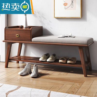 敬平实木换鞋凳软包坐垫轻奢家用入户可坐穿鞋凳门口玄关进门收纳鞋柜收纳凳