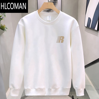 HLCOMAN美式潮牌圆领卫衣男2024新款加绒加厚长袖T恤打底衫男士秋装