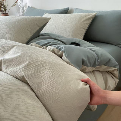 高支高密新疆长绒棉贡缎四件套简约浮提花床上用品宿舍三件套