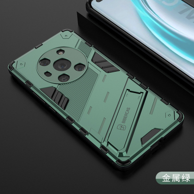 魅爱琳 荣耀MAGIC3手机壳MAGIC3Pro保护套华为至臻版外壳 朋克铠甲支架 全包防摔硅胶软套磨砂 炫酷时尚车载 【荣耀Magic3Pro】-金属绿