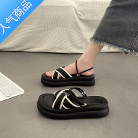 SUNTEK网红超火厚底凉鞋女夏季外穿配裙子2023新款法式百搭平底罗马凉拖