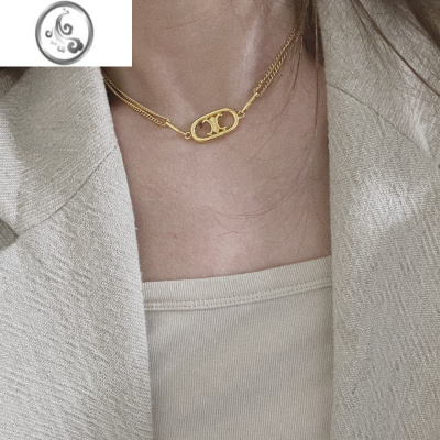 JiMiCE字母项链女不掉色金牌方块欧美轻奢小众设计高级感金色锁骨链