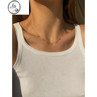 JiMi夏日掠影。幸运7色锁骨链 14K包金注金彩虹锆石项链欧美简约礼物