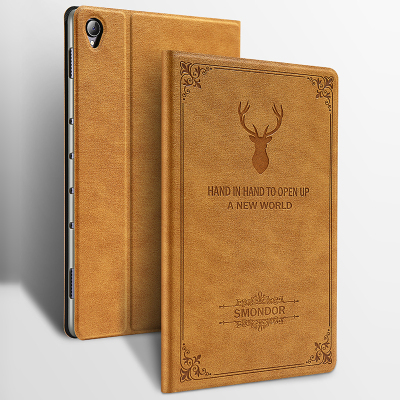 魅爱琳 华为M6 8.4英寸/10.8保护套 商务复古麋鹿保护壳 英伦皮套平板配件外壳 防摔轻薄翻盖智能休眠支架 【华为M6-8.4英寸】--典雅棕